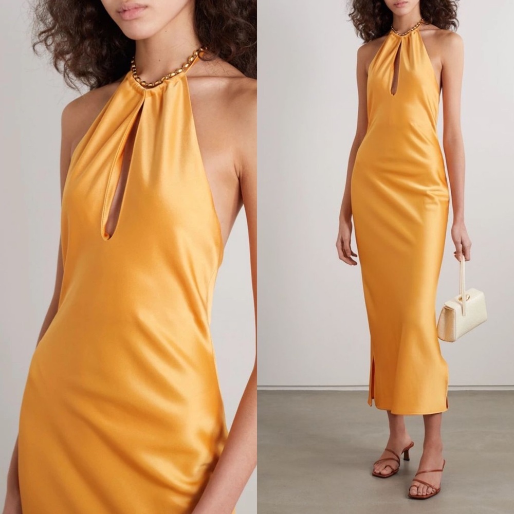 Paris Georgia orange halter slip dress size small NEW! New with tags!